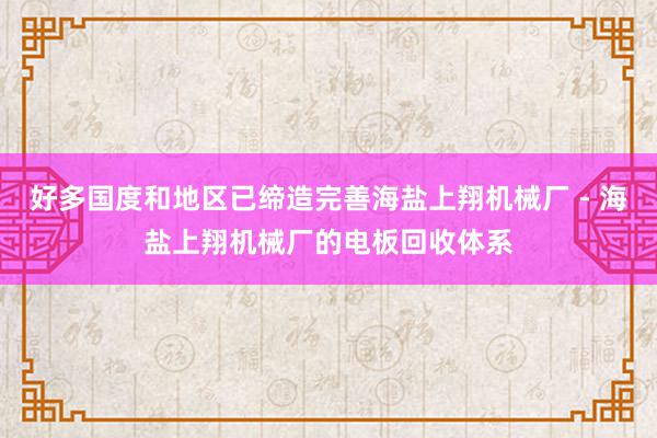 好多国度和地区已缔造完善海盐上翔机械厂 - 海盐上翔机械厂的电板回收体系